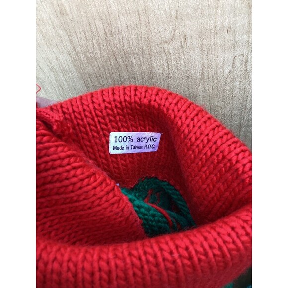 Set of 2 Matching Vintage Knit Christmas Stockings Red White Green Hearts Design - Picture 5 of 8